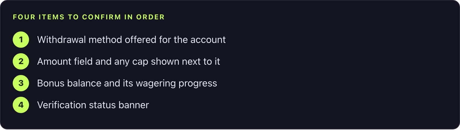 Four checks in the cashier before a payout request is submitted